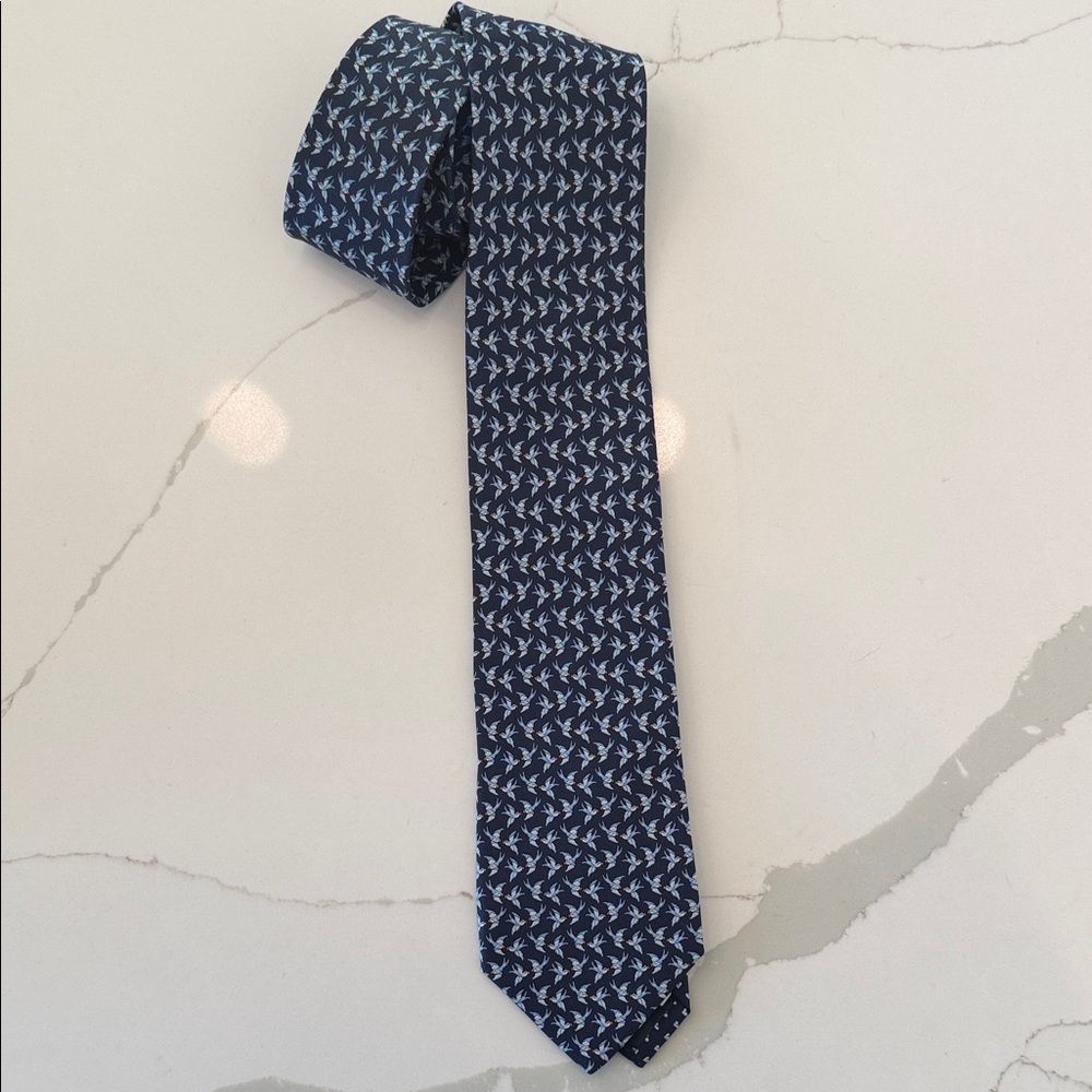 Salvatore Ferragamo Dark Blue Bird Pattern Tie